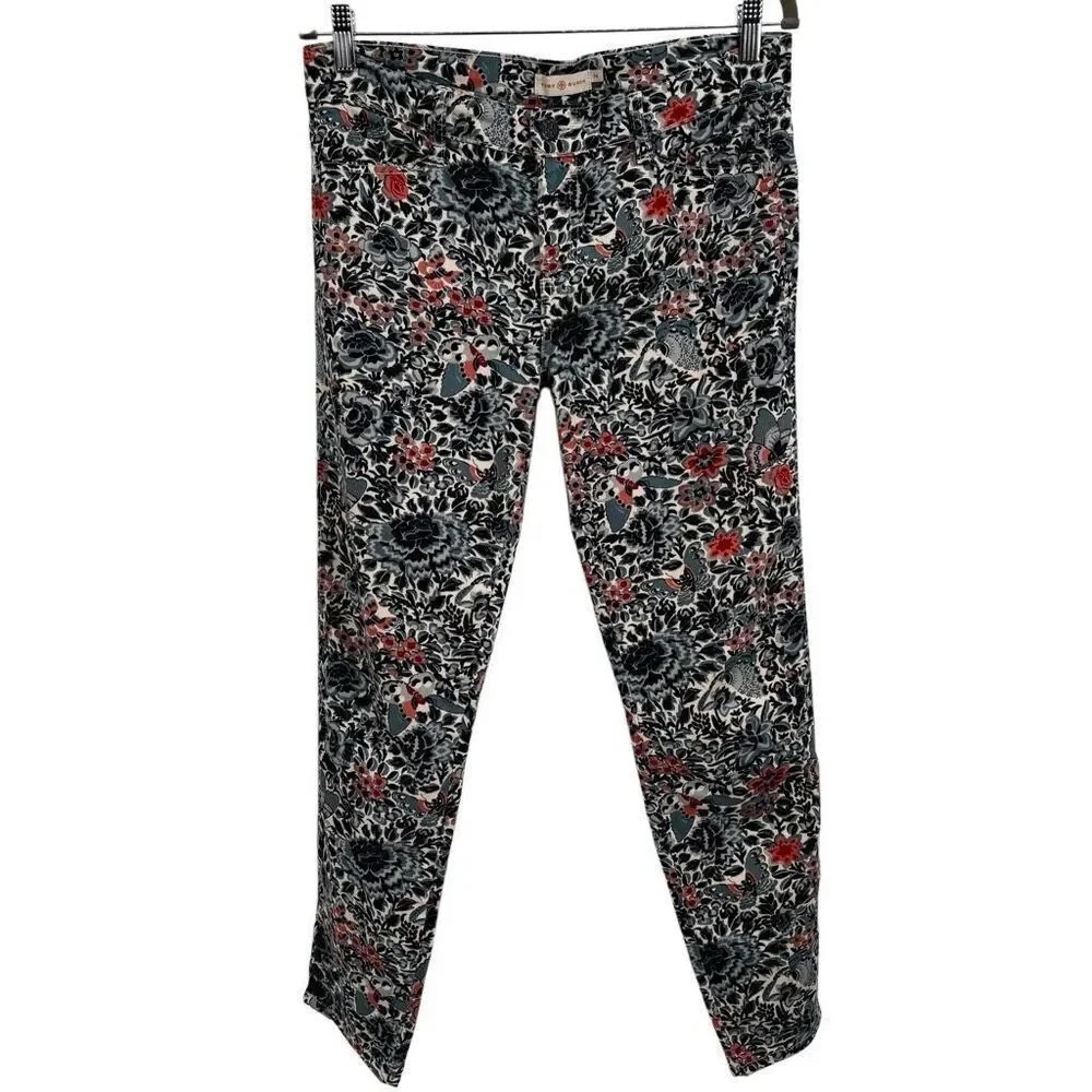 Tory Burch Emmy Ankle Floral Butterfly Print Jeans Blue/Black/Pink Size‎ 29